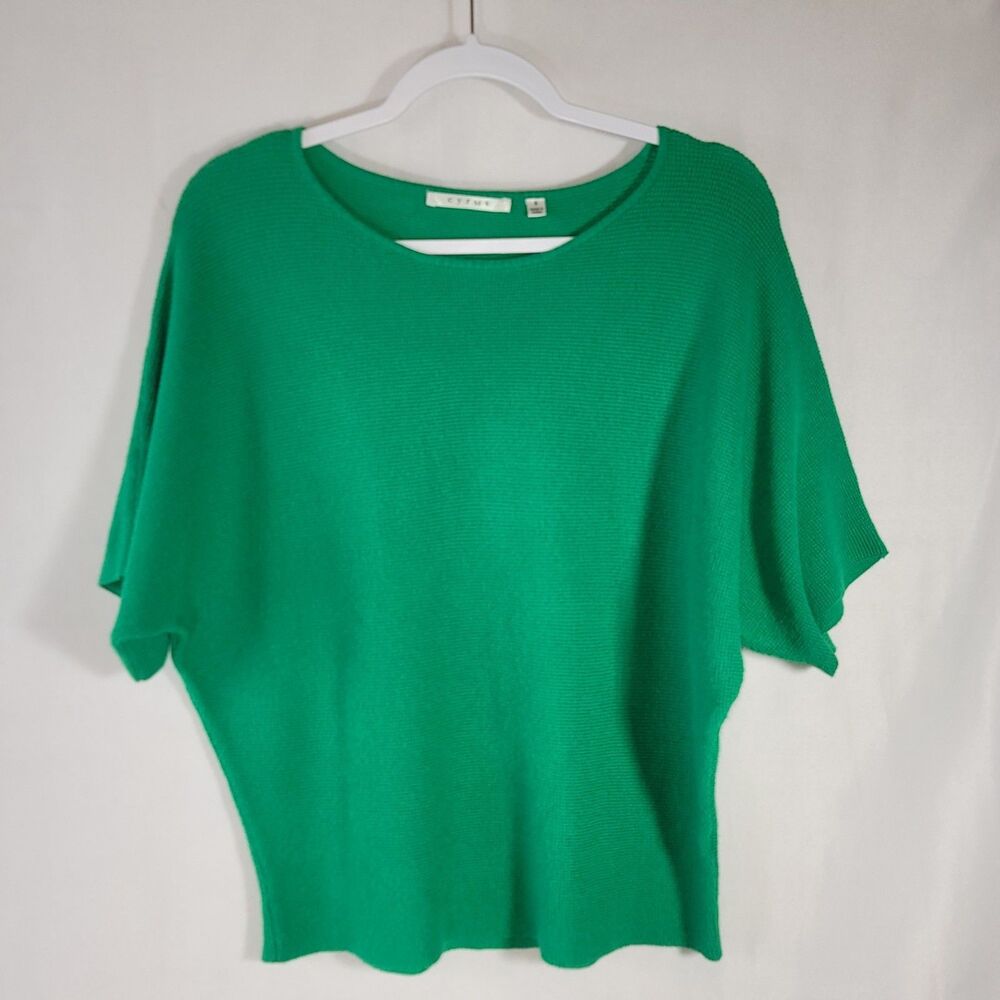 Cyrus Green Dolman Sleeve Ribbed Knit Sweater Size S Short Sleeve Batwing Crew